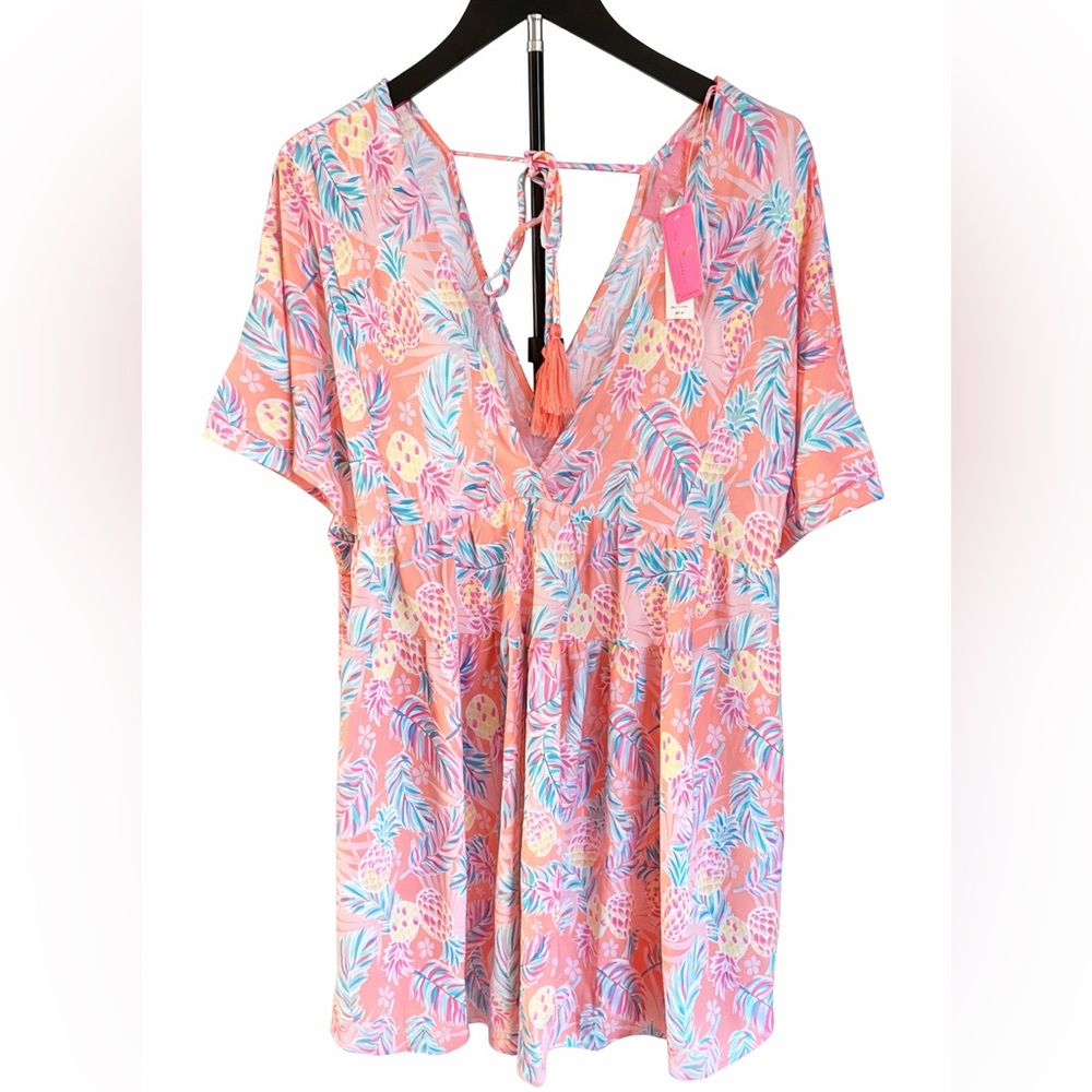Simply Southern Tropical Pineapple Print Coral Summer Dress